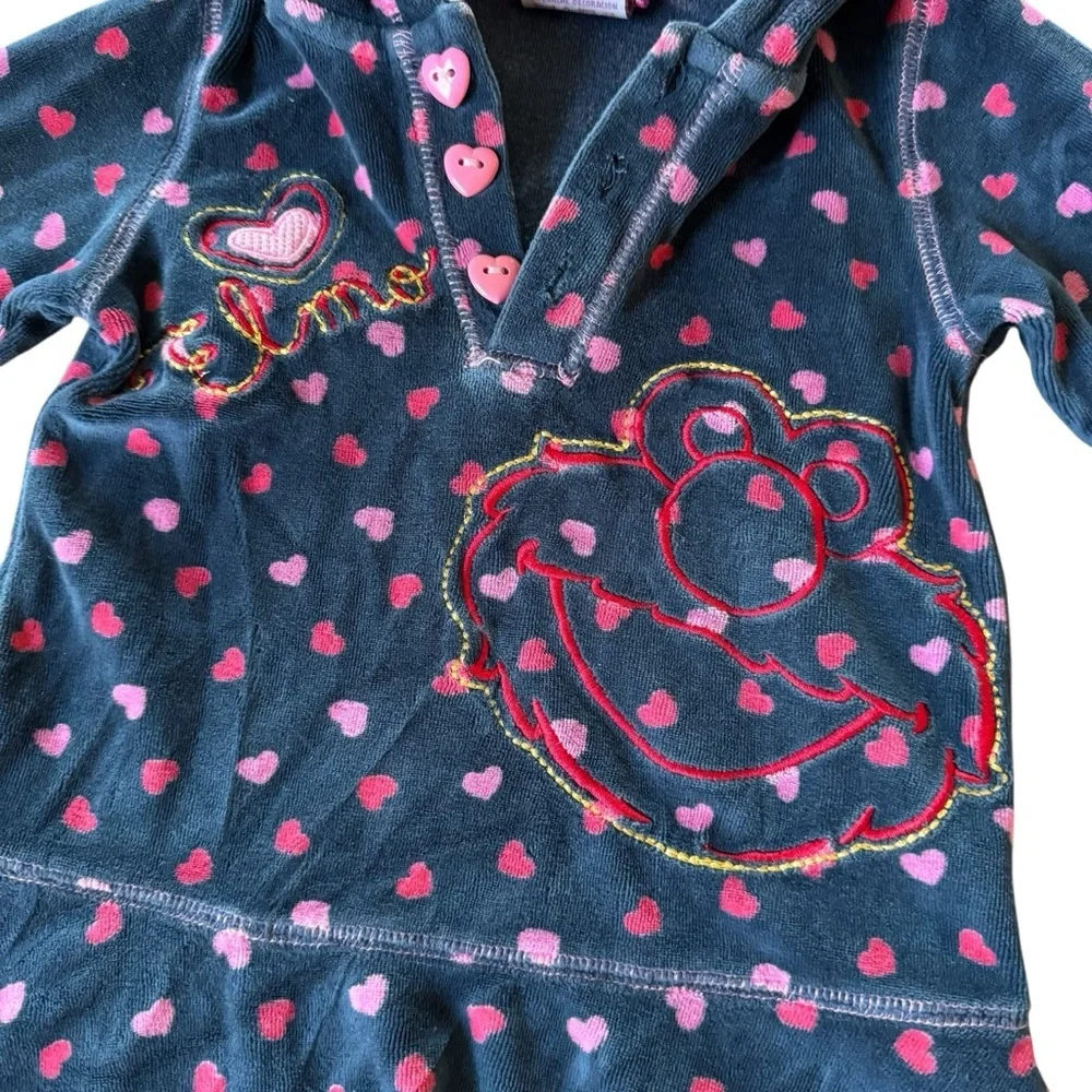 Sesame Street by Nannette Velour Heart Elmo Hooded Dress Toddler Girl 3T